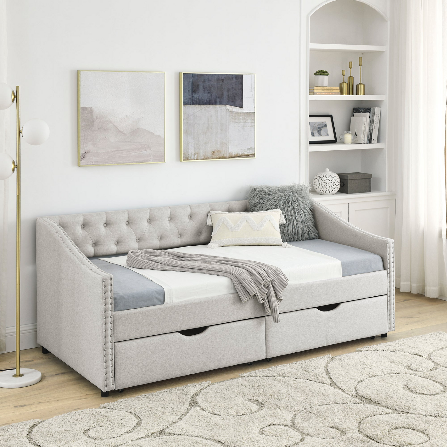 Patio Furntiure Sets | Twin Size Daybed with Drawers Upholstered Tufted Sofa Bed, Beige | casafoyer.myshopify.com