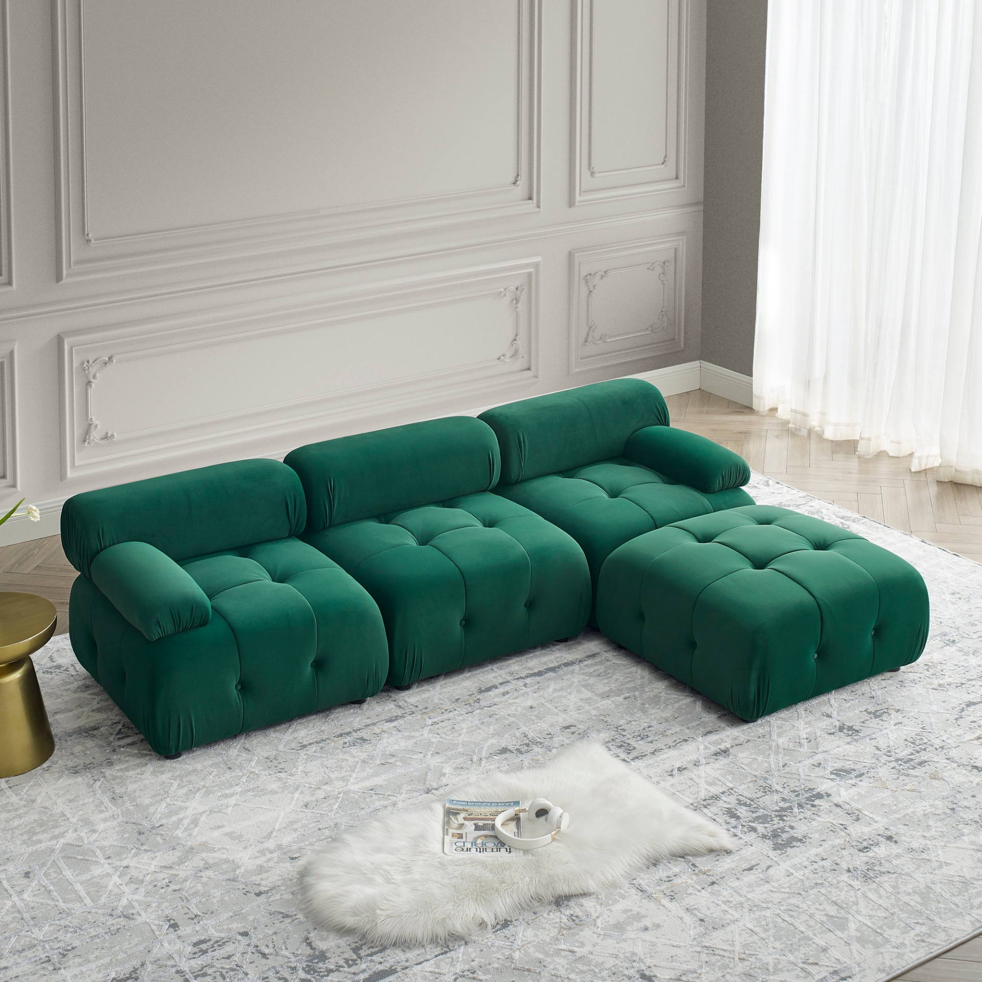 Sofa & Chair sets | Modular Sectional Sofa, Button Tufted Designed and DIY Combination,L Shaped Couch with Reversible Ottoman, Green Velvet | casafoyer.myshopify.com