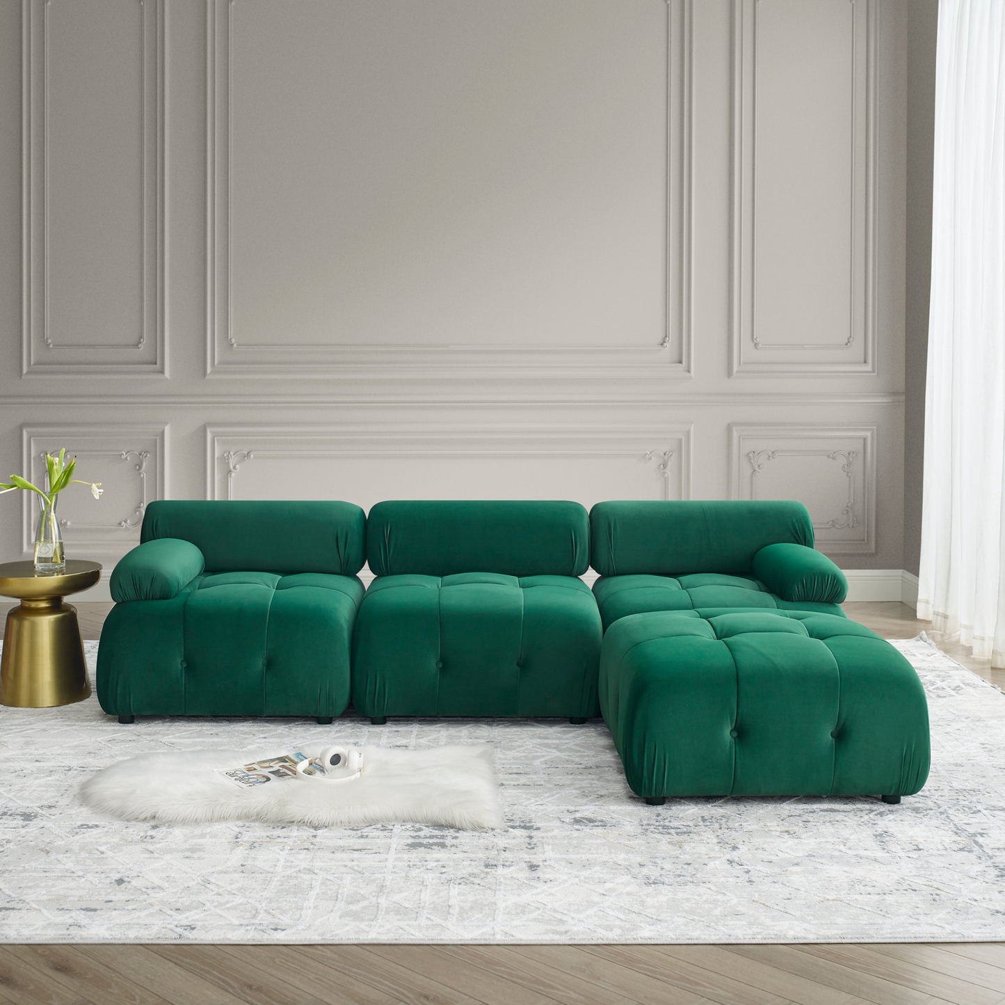 Sofa & Chair sets | Modular Sectional Sofa, Button Tufted Designed and DIY Combination,L Shaped Couch with Reversible Ottoman, Green Velvet | casafoyer.myshopify.com