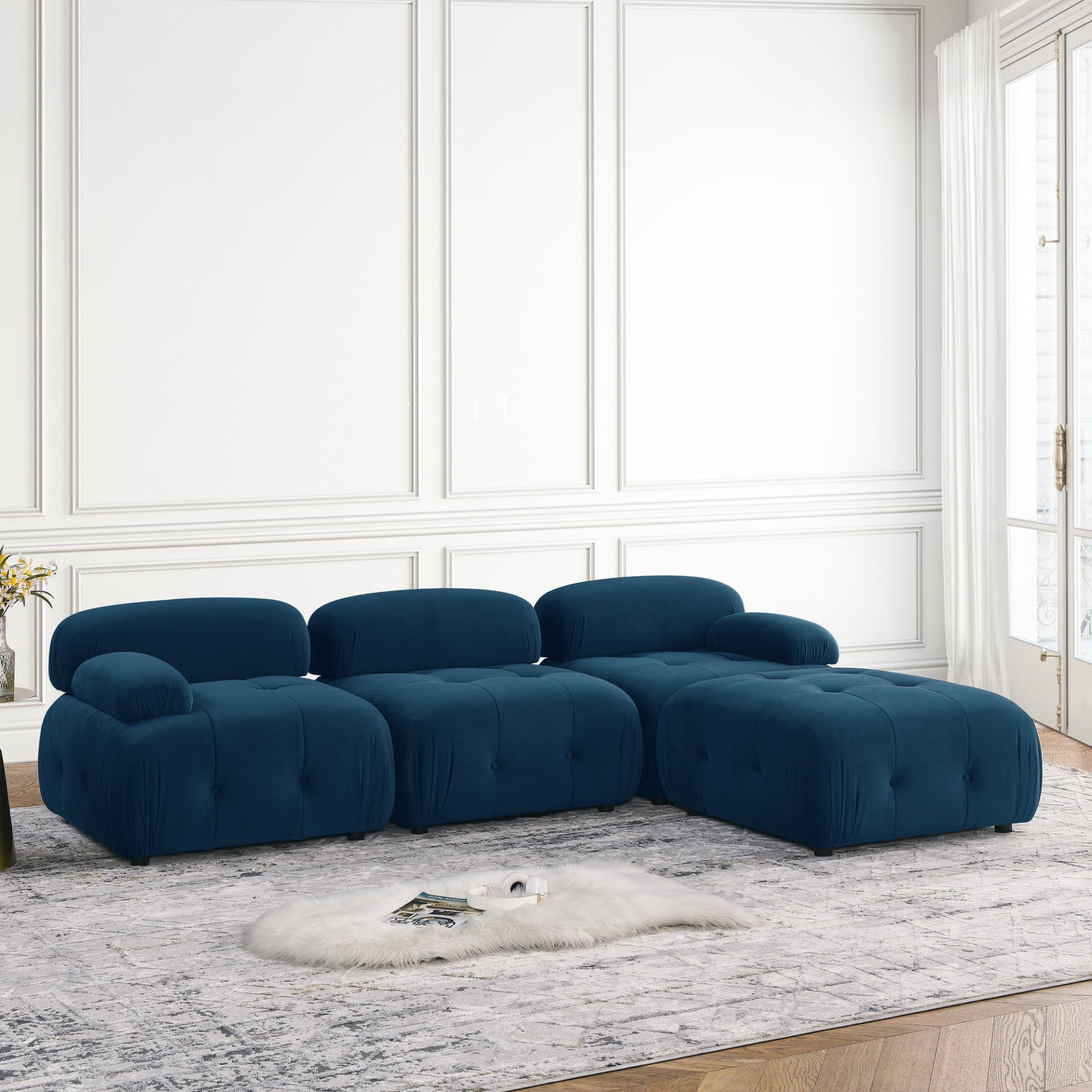 Sofa & Chair sets | Modular Sectional Sofa, Button Tufted Designed and DIY Combination,L Shaped Couch with Reversible Ottoman, Navy Velvet | casafoyer.myshopify.com