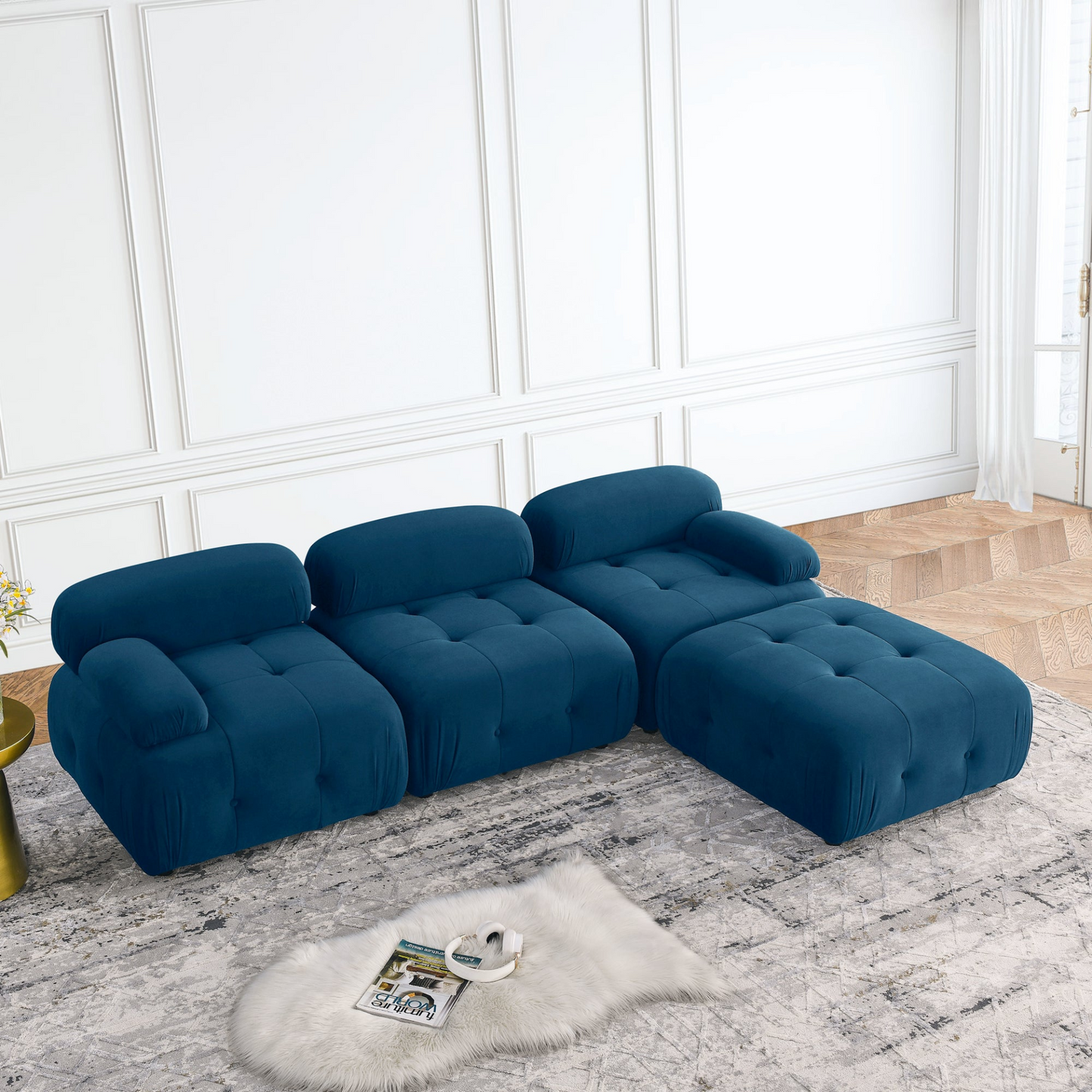 Sofa & Chair sets | Modular Sectional Sofa, Button Tufted Designed and DIY Combination,L Shaped Couch with Reversible Ottoman, Navy Velvet | casafoyer.myshopify.com