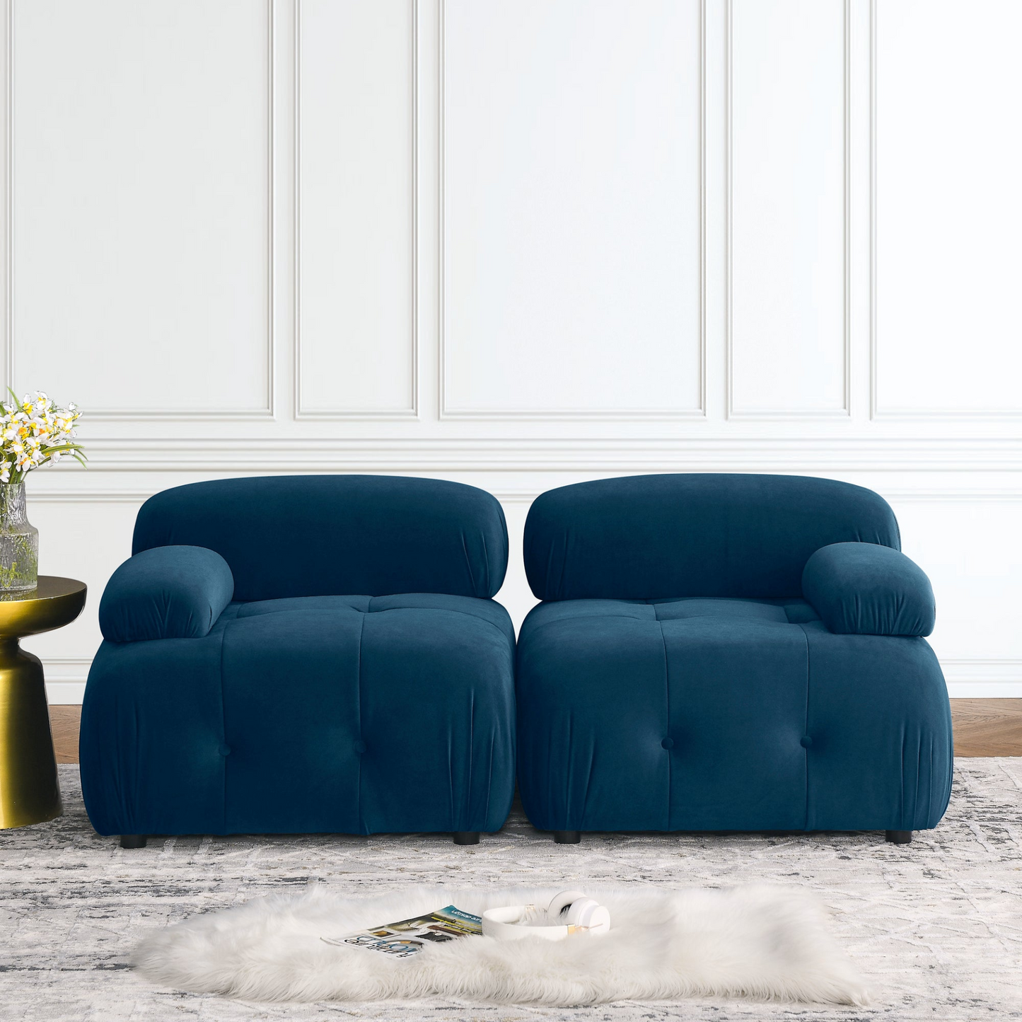 Sofa & Chair sets | Modular Sectional Sofa, Button Tufted Designed and DIY Combination,L Shaped Couch with Reversible Ottoman, Navy Velvet | casafoyer.myshopify.com