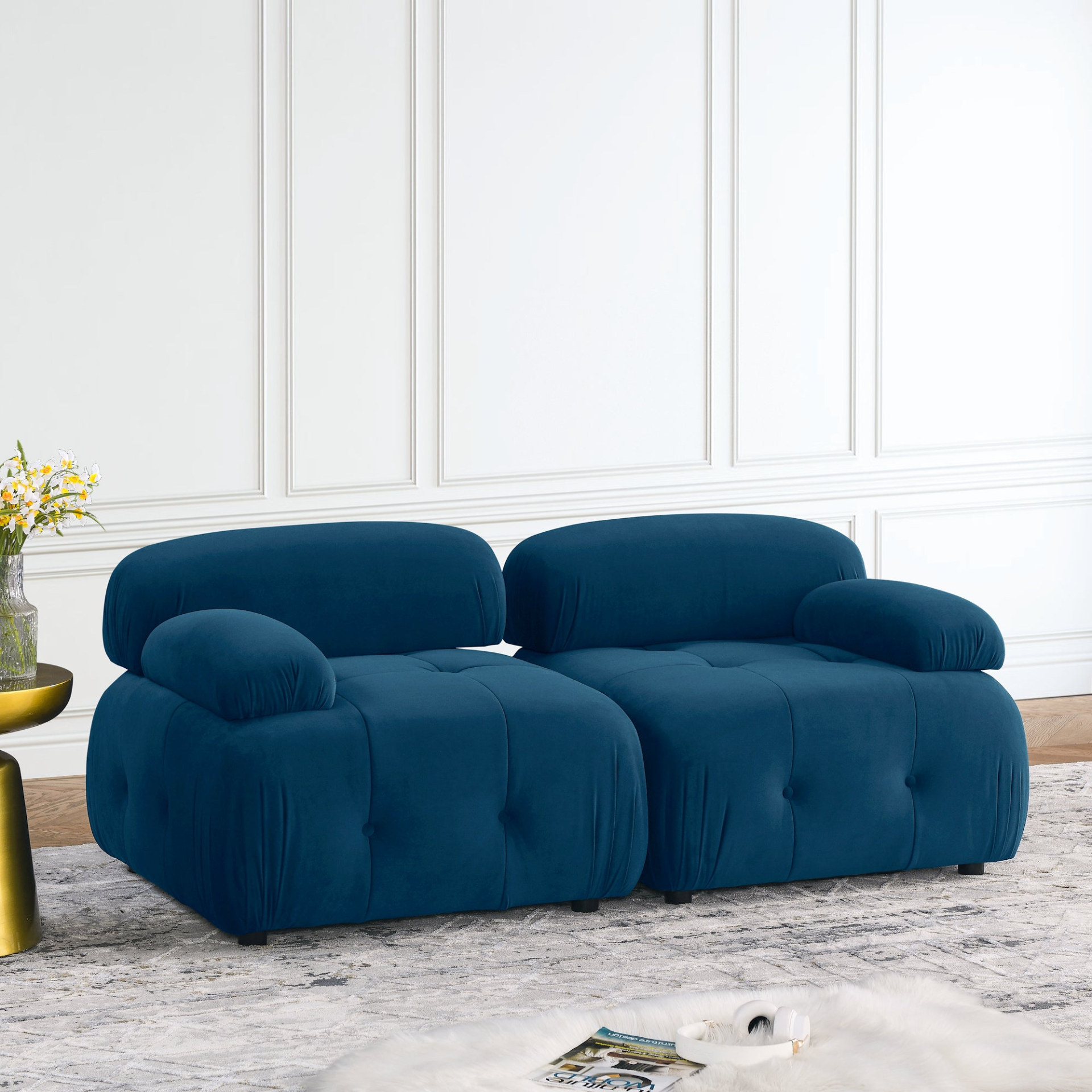 Sofa & Chair sets | Modular Sectional Sofa, Button Tufted Designed and DIY Combination,L Shaped Couch with Reversible Ottoman, Navy Velvet | casafoyer.myshopify.com