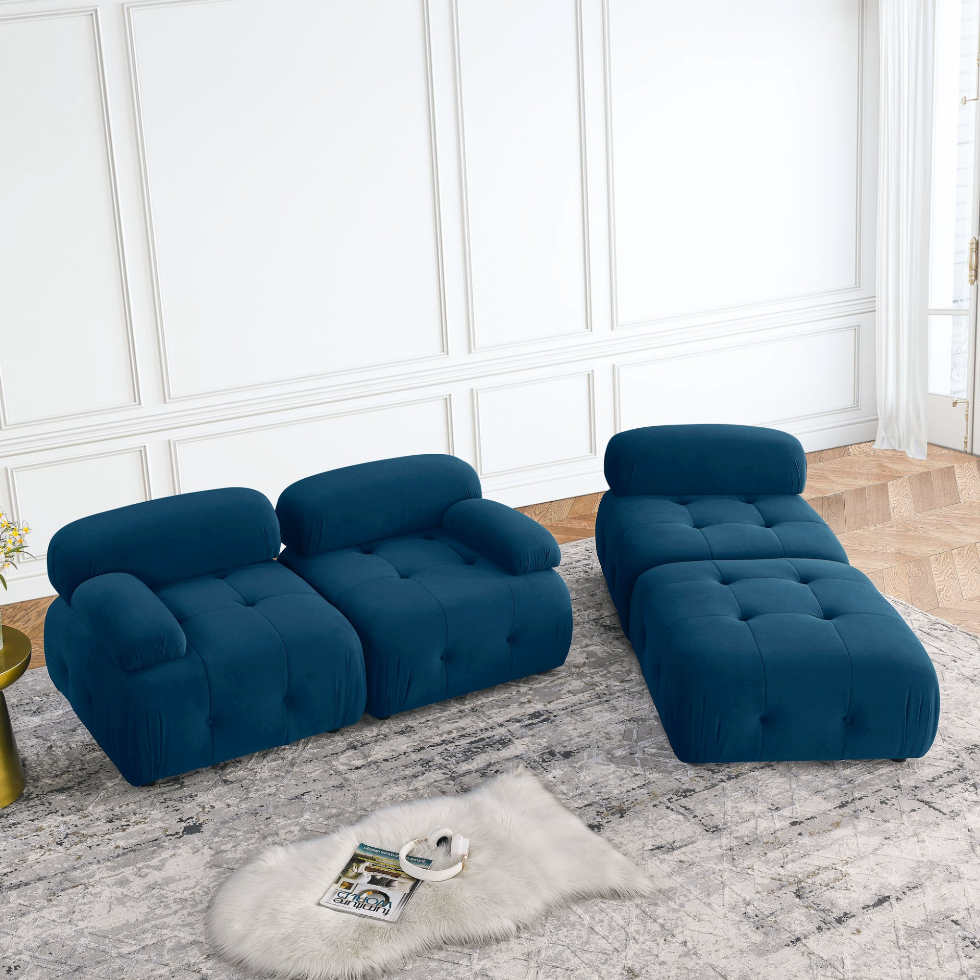 Sofa & Chair sets | Modular Sectional Sofa, Button Tufted Designed and DIY Combination,L Shaped Couch with Reversible Ottoman, Navy Velvet | casafoyer.myshopify.com