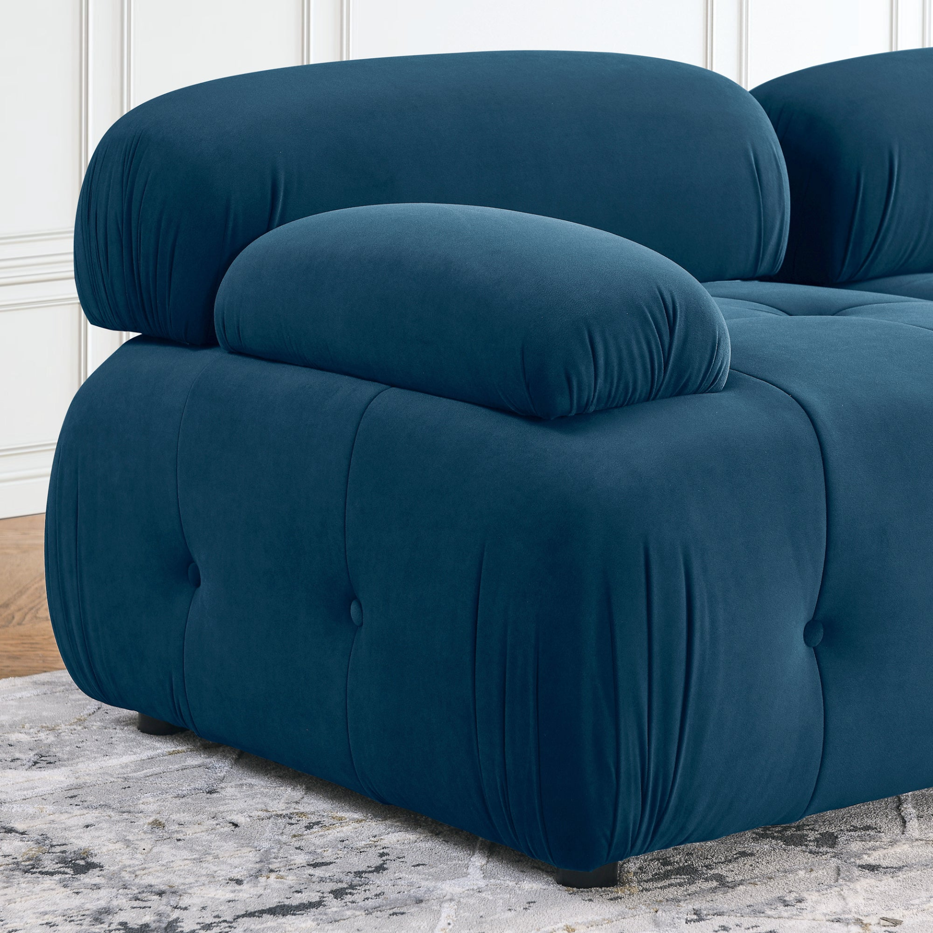 Sofa & Chair sets | Modular Sectional Sofa, Button Tufted Designed and DIY Combination,L Shaped Couch with Reversible Ottoman, Navy Velvet | casafoyer.myshopify.com