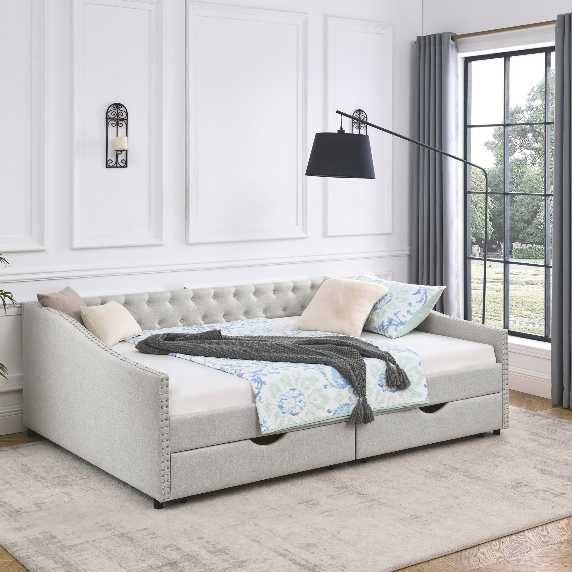 Patio Furntiure Sets | Queen Size Daybed with Drawers Upholstered Tufted Sofa Bed, Beige | casafoyer.myshopify.com