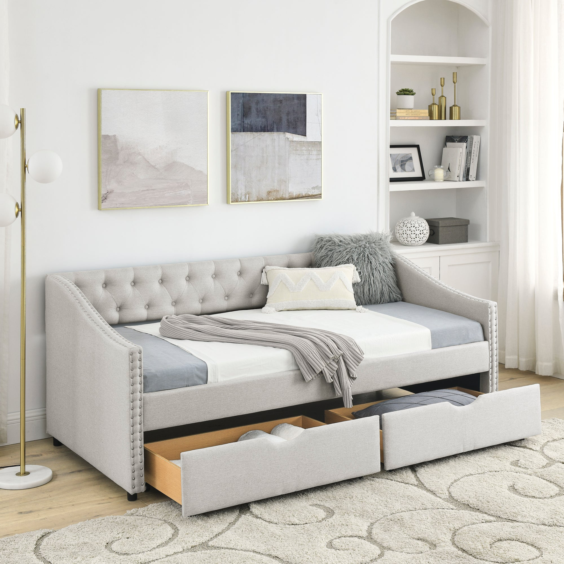 Patio Furntiure Sets | Twin Size Daybed with Drawers Upholstered Tufted Sofa Bed, Beige | casafoyer.myshopify.com