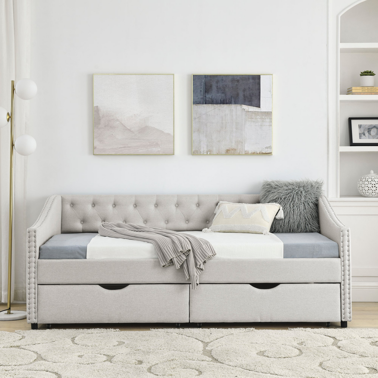 Patio Furntiure Sets | Twin Size Daybed with Drawers Upholstered Tufted Sofa Bed, Beige | casafoyer.myshopify.com