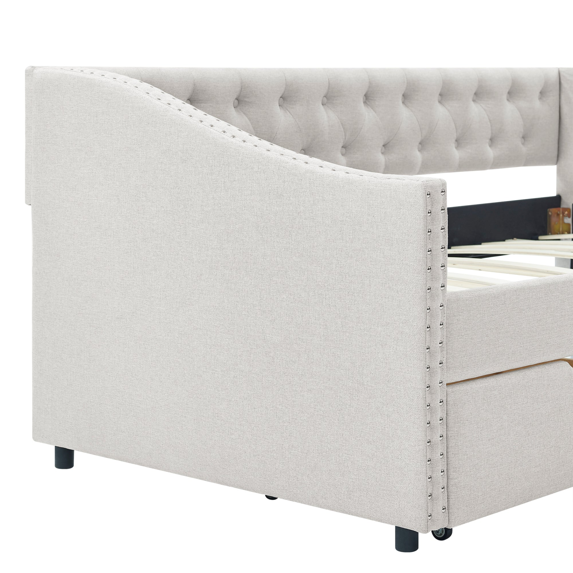 Patio Furntiure Sets | Twin Size Daybed with Drawers Upholstered Tufted Sofa Bed, Beige | casafoyer.myshopify.com