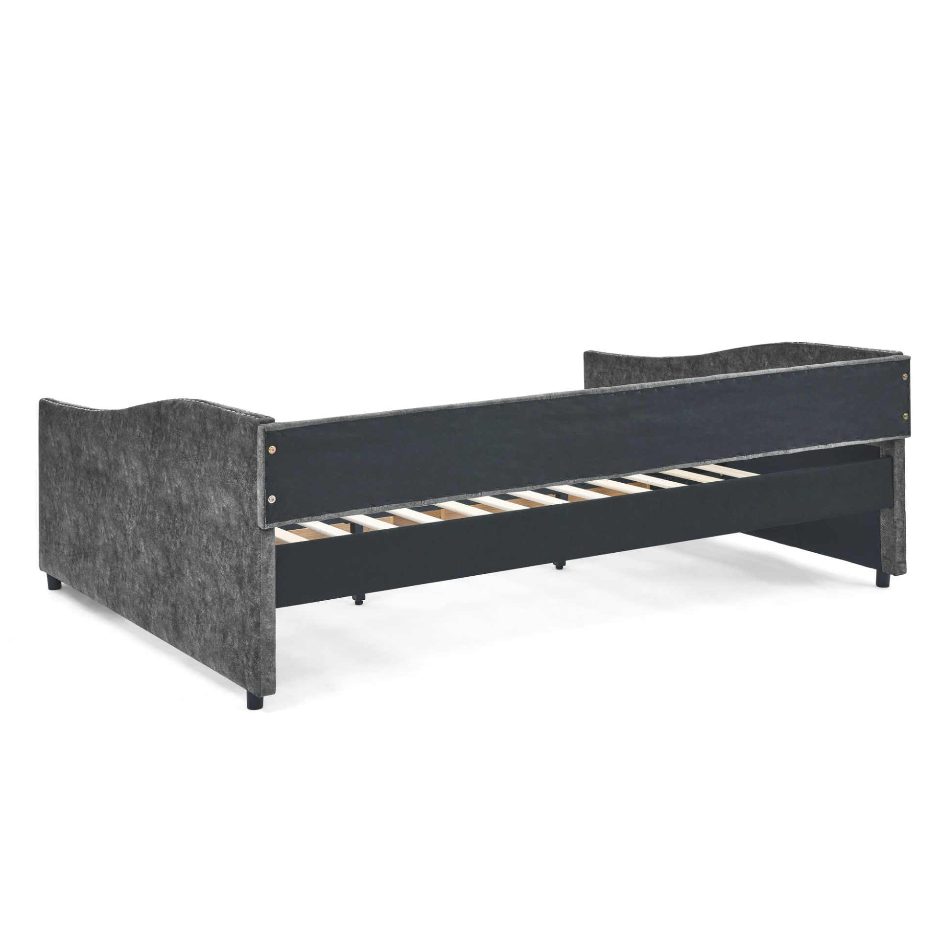 Patio Furntiure Sets | Queen Size Daybed with Drawers Upholstered Tufted Sofa Bed,,with Button on Back and Copper Nail on Waved Shape Arms, Grey (84.5inchx63.5inchx26.5inch) | casafoyer.myshopify.com