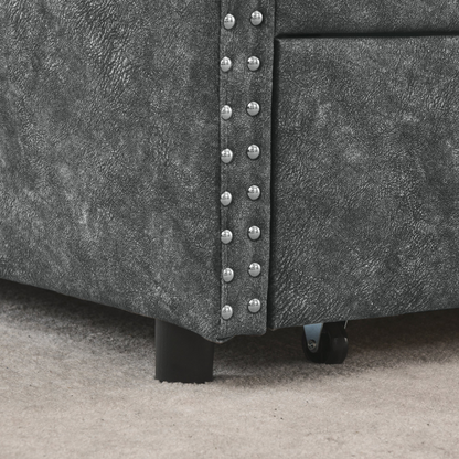 Patio Furntiure Sets | Queen Size Daybed with Drawers Upholstered Tufted Sofa Bed,,with Button on Back and Copper Nail on Waved Shape Arms, Grey (84.5inchx63.5inchx26.5inch) | casafoyer.myshopify.com