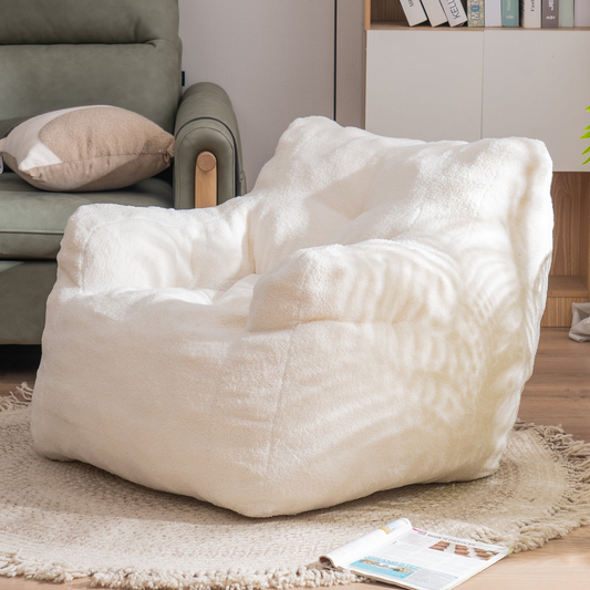 Sofa & Chair sets | Soft Tufted Foam Bean Bag Chair With Teddy Fabric Ivory White | casafoyer.myshopify.com