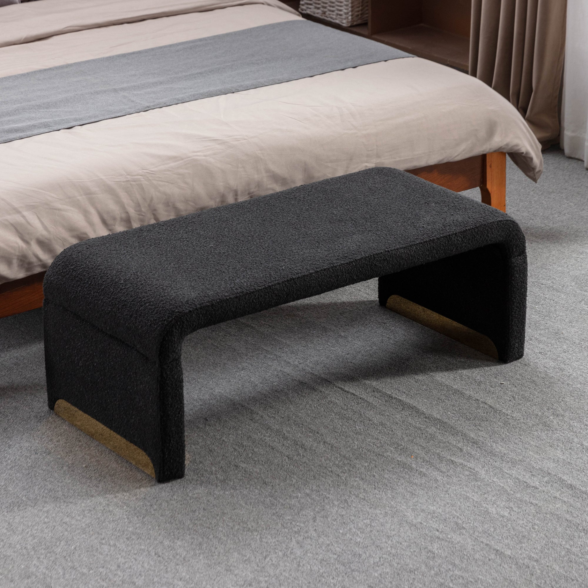 Sofa & Chair sets | New Boucle Fabric Loveseat Ottoman Footstool Bedroom Bench Shoe Bench With Gold Metal Legs,Black | casafoyer.myshopify.com