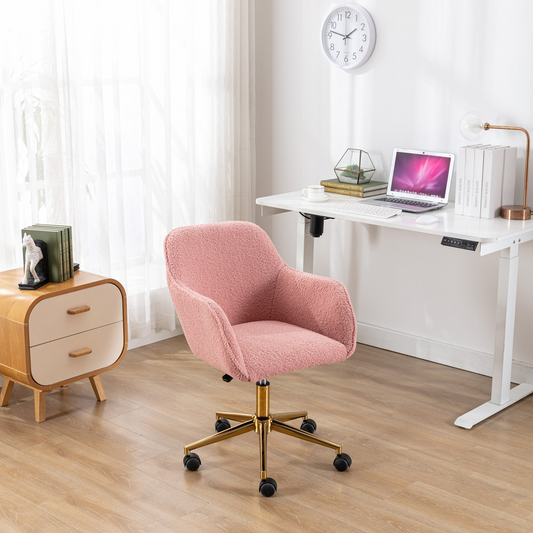 Sofa & Chair sets | Modern Teddy Fabric Material Adjustable Height 360 Revolving Home Office Chair With Gold Metal Legs And Universal Wheel For Indoor,Pink | casafoyer.myshopify.com