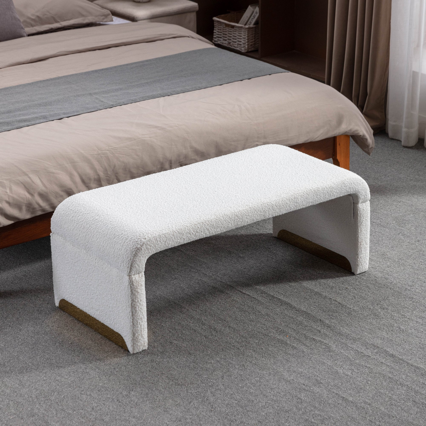 Sofa & Chair sets | New Boucle Fabric Loveseat Ottoman Footstool Bedroom Bench Shoe Bench With Gold Metal Legs, Ivory White | casafoyer.myshopify.com