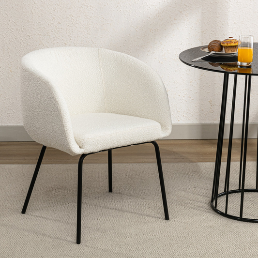 [product_type] | 039-Set of 1 Boucle Fabric Dining Chair With Black Metal Legs,Ivory | casafoyer.myshopify.com