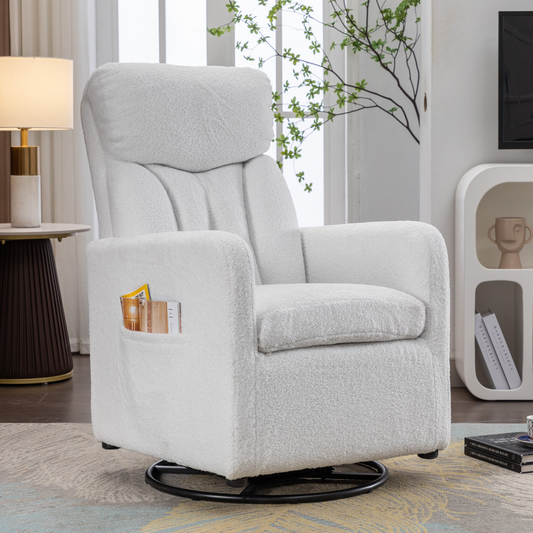 Sofa & Chair sets | Teddy Fabric Swivel Rocking Chair Gilder Chair With Pocket,White | casafoyer.myshopify.com