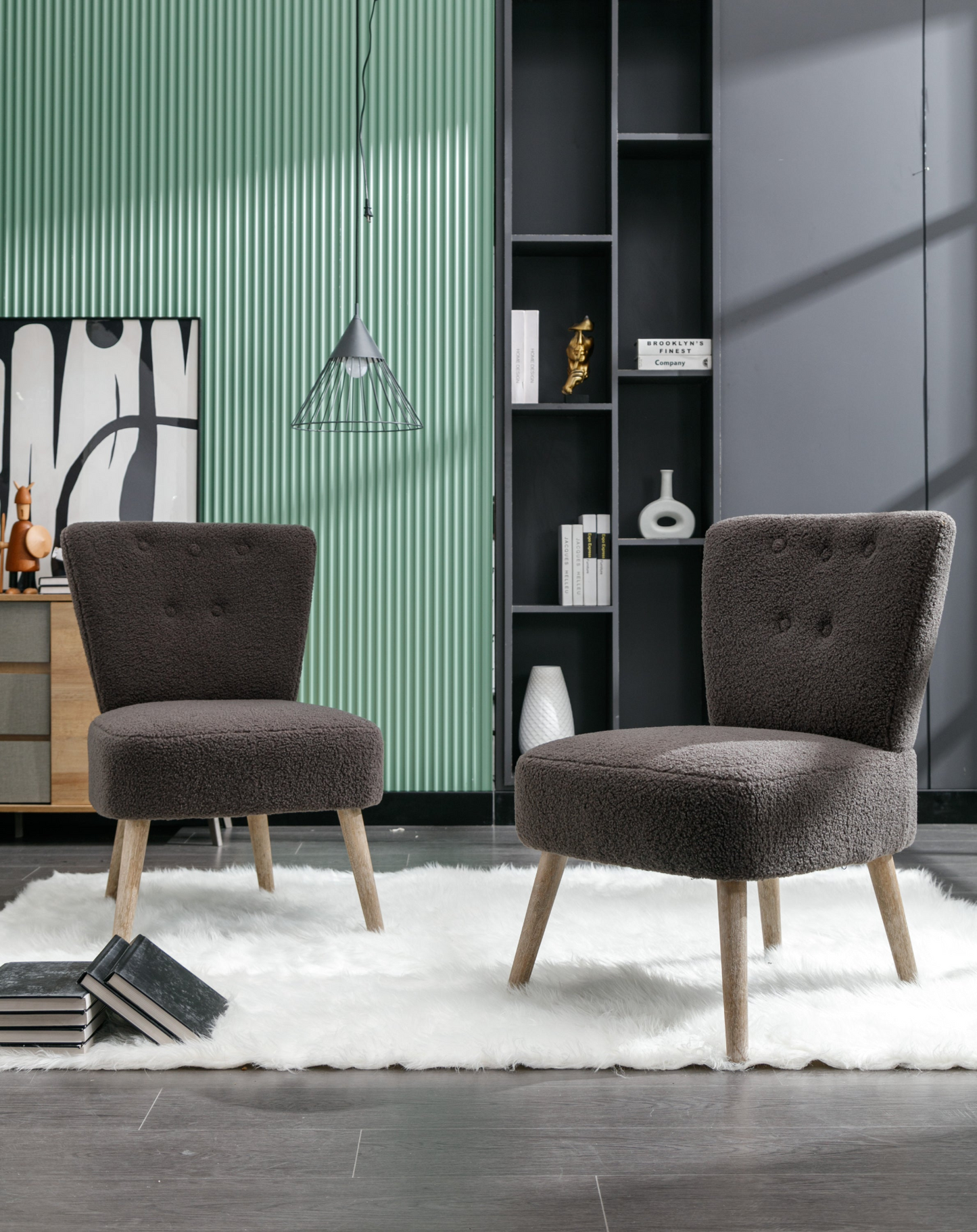 Sofa & Chair sets | Teddy Fabric Button Accent Slipper Chair With Wooden Legs For Dining Room Living Room Bedroom,Dark Gray | casafoyer.myshopify.com