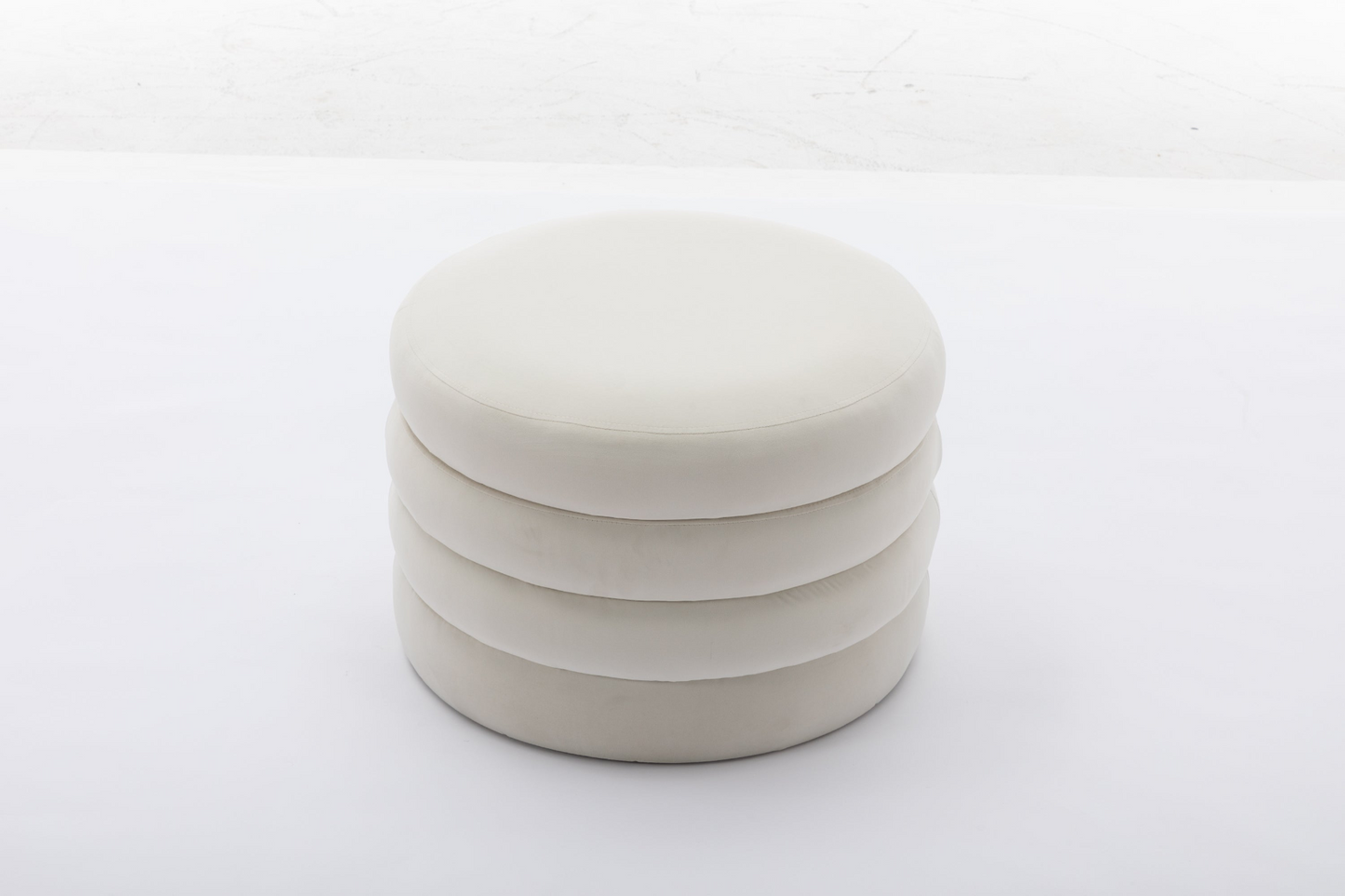 [product_type] | 007-Velvet Fabric Storage Round Ottoman Footstool With Wooden Shelving, Ivory | casafoyer.myshopify.com