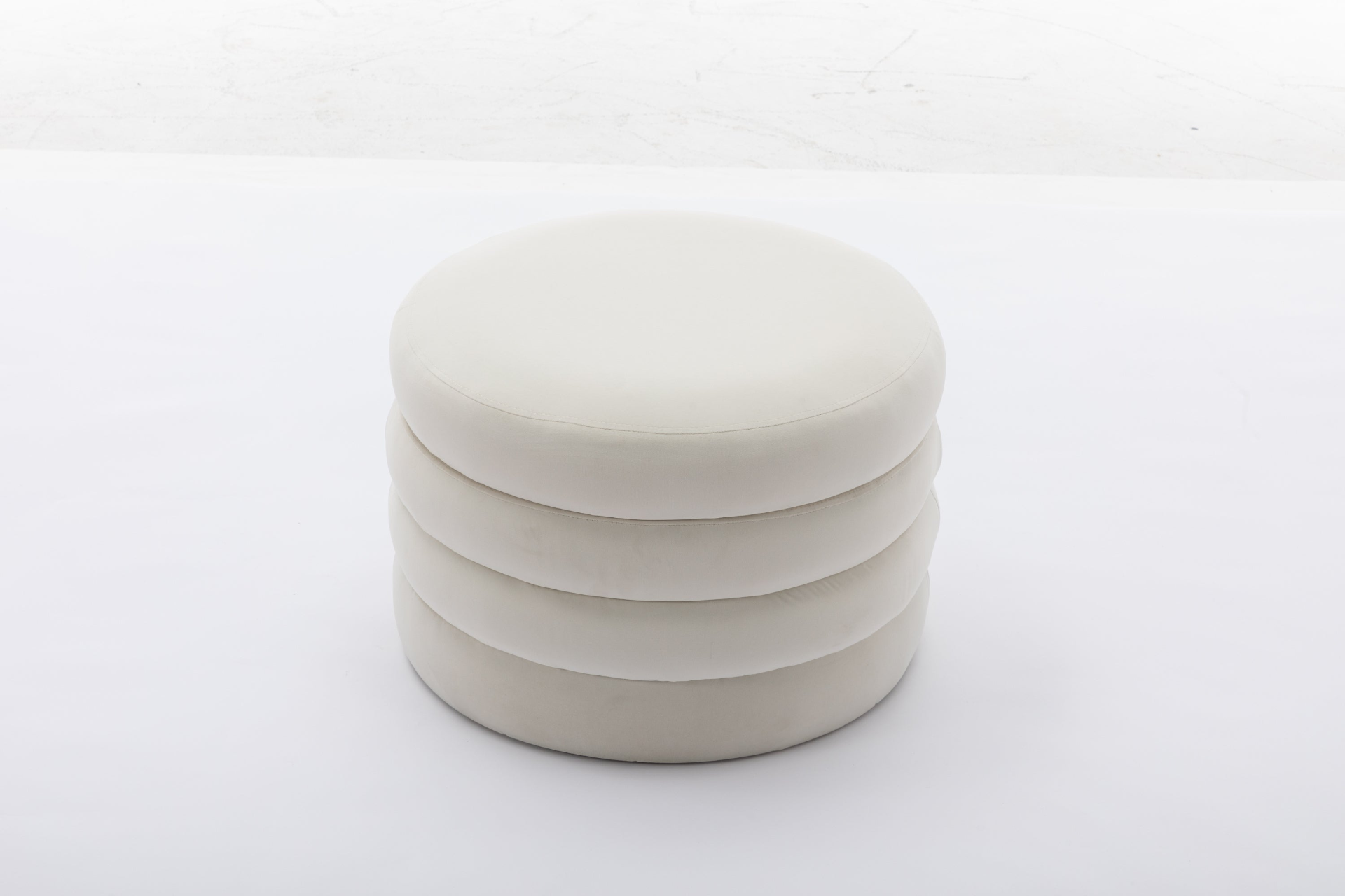 [product_type] | 007-Velvet Fabric Storage Round Ottoman Footstool With Wooden Shelving, Ivory | casafoyer.myshopify.com