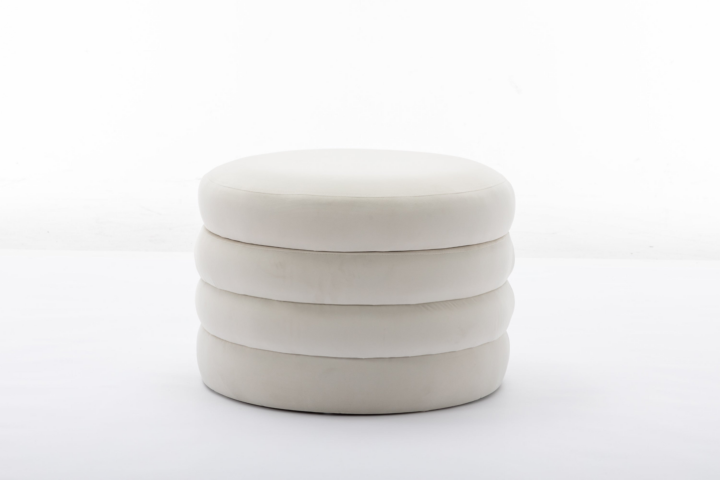 [product_type] | 007-Velvet Fabric Storage Round Ottoman Footstool With Wooden Shelving, Ivory | casafoyer.myshopify.com