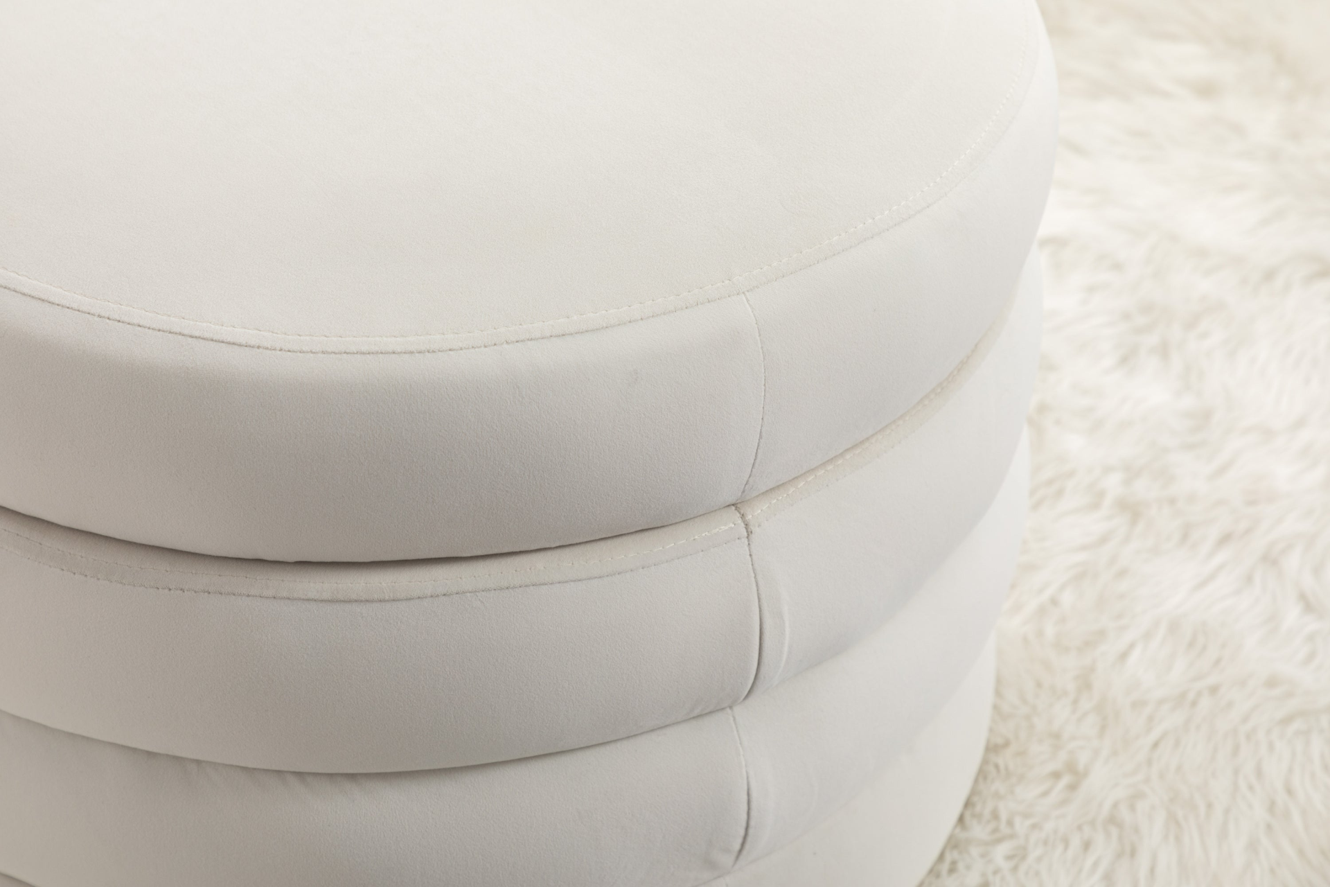 [product_type] | 007-Velvet Fabric Storage Round Ottoman Footstool With Wooden Shelving, Ivory | casafoyer.myshopify.com