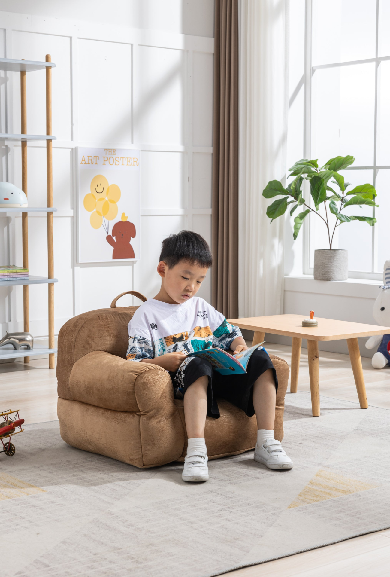 Sofa & Chair sets | Kid's Bean Bag Chair Velvet Fabric - Memory Sponge Stuffed Bean Bag Chair For Children, Brown | casafoyer.myshopify.com