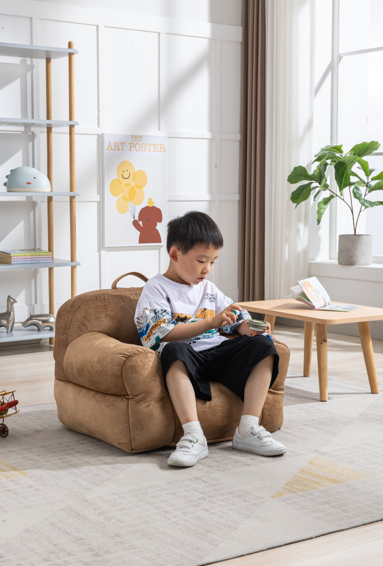 Sofa & Chair sets | Kid's Bean Bag Chair Velvet Fabric - Memory Sponge Stuffed Bean Bag Chair For Children, Brown | casafoyer.myshopify.com