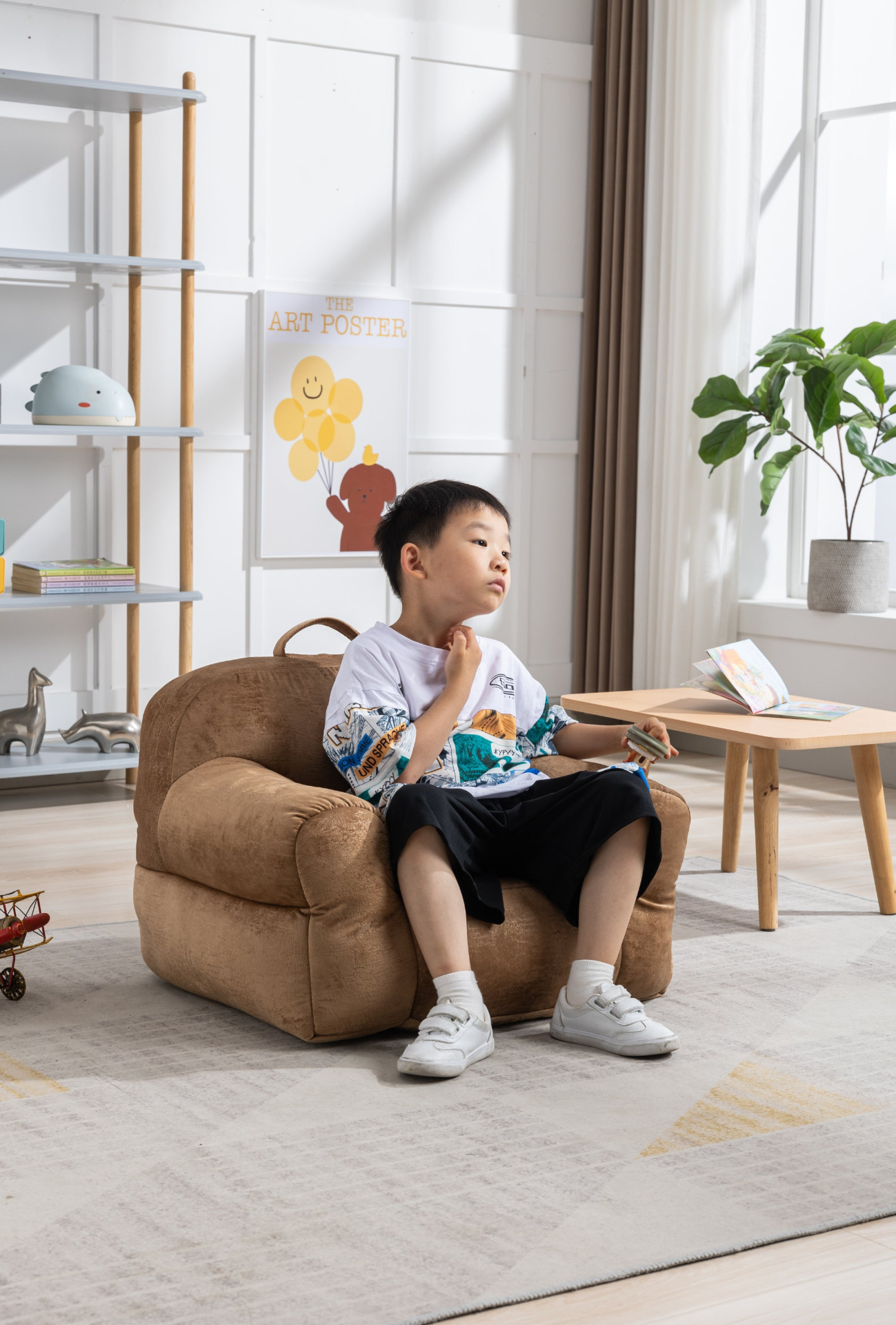 Sofa & Chair sets | Kid's Bean Bag Chair Velvet Fabric - Memory Sponge Stuffed Bean Bag Chair For Children, Brown | casafoyer.myshopify.com