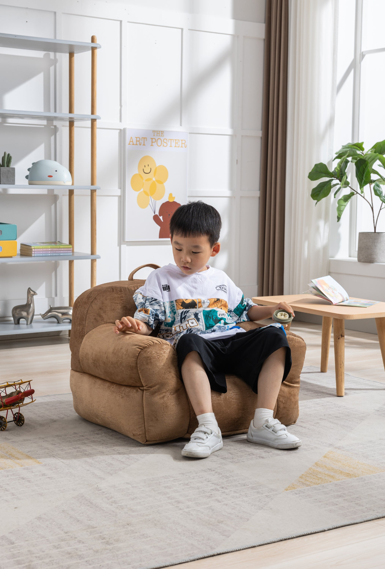 Sofa & Chair sets | Kid's Bean Bag Chair Velvet Fabric - Memory Sponge Stuffed Bean Bag Chair For Children, Brown | casafoyer.myshopify.com