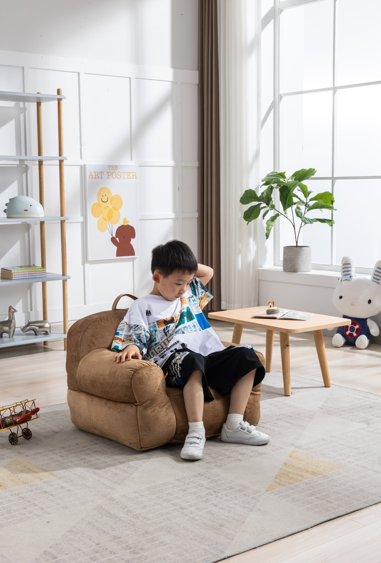 Sofa & Chair sets | Kid's Bean Bag Chair Velvet Fabric - Memory Sponge Stuffed Bean Bag Chair For Children, Brown | casafoyer.myshopify.com