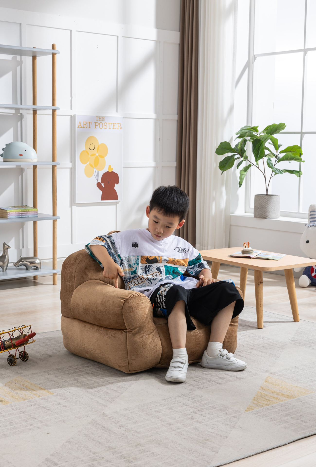 Sofa & Chair sets | Kid's Bean Bag Chair Velvet Fabric - Memory Sponge Stuffed Bean Bag Chair For Children, Brown | casafoyer.myshopify.com