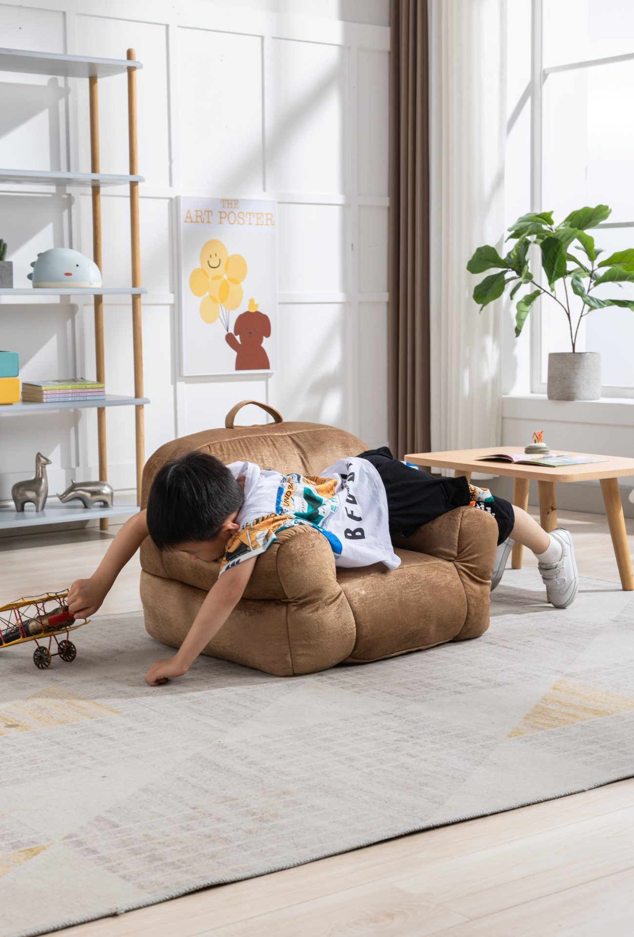 Sofa & Chair sets | Kid's Bean Bag Chair Velvet Fabric - Memory Sponge Stuffed Bean Bag Chair For Children, Brown | casafoyer.myshopify.com