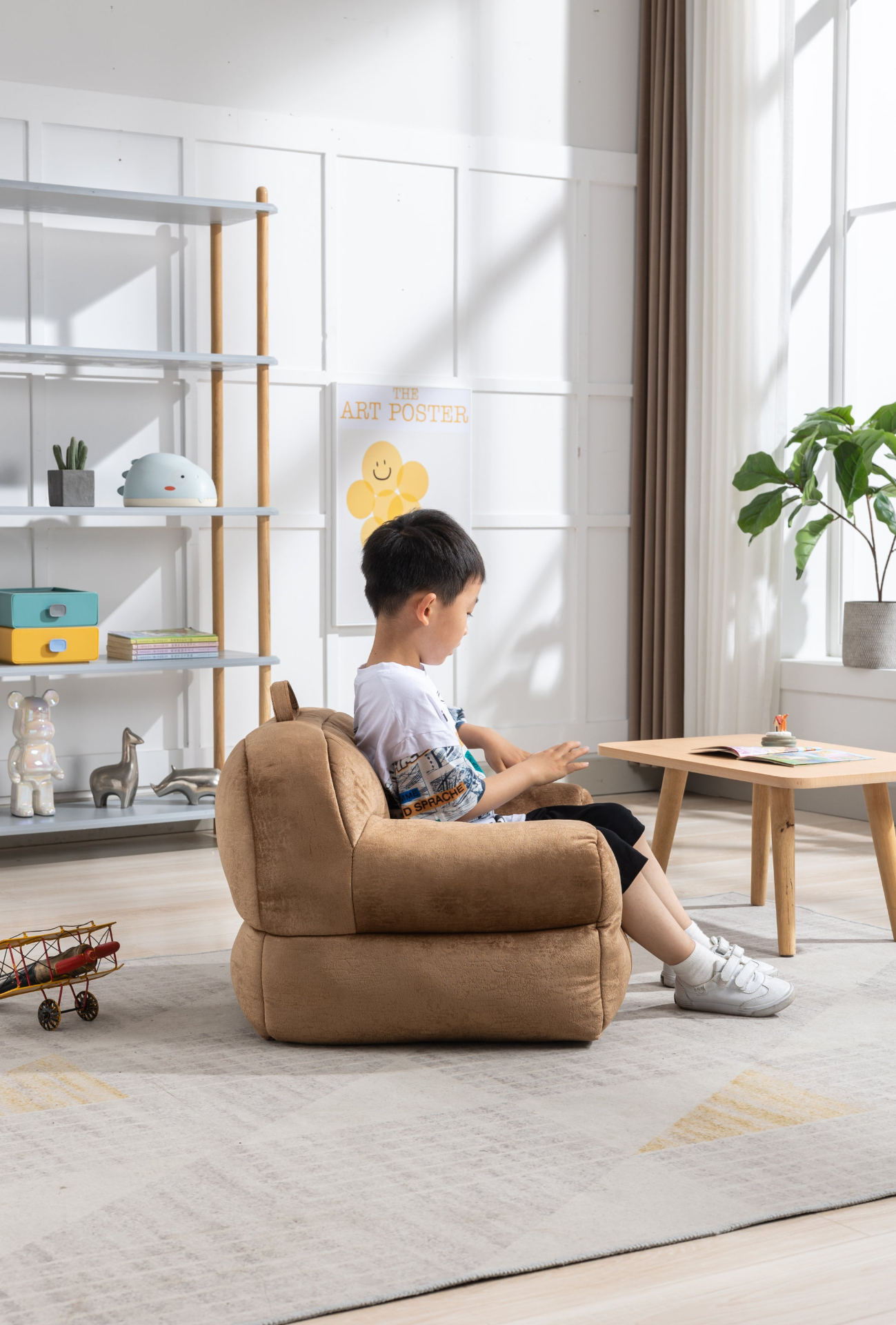 Sofa & Chair sets | Kid's Bean Bag Chair Velvet Fabric - Memory Sponge Stuffed Bean Bag Chair For Children, Brown | casafoyer.myshopify.com