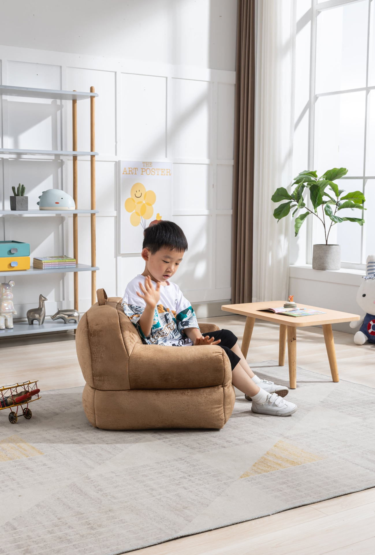 Sofa & Chair sets | Kid's Bean Bag Chair Velvet Fabric - Memory Sponge Stuffed Bean Bag Chair For Children, Brown | casafoyer.myshopify.com