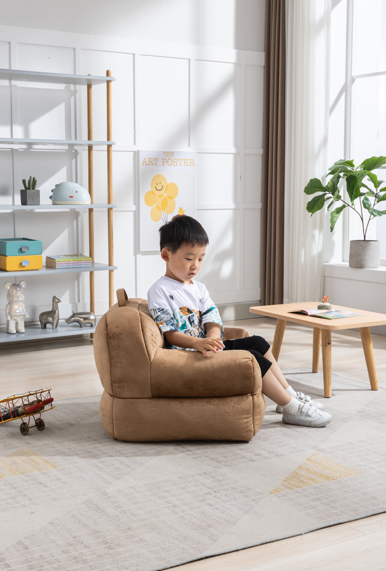 Sofa & Chair sets | Kid's Bean Bag Chair Velvet Fabric - Memory Sponge Stuffed Bean Bag Chair For Children, Brown | casafoyer.myshopify.com