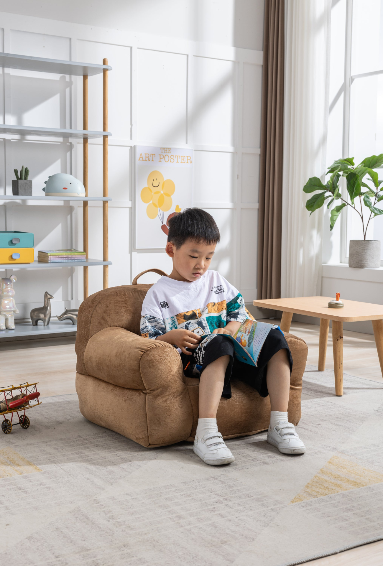 Sofa & Chair sets | Kid's Bean Bag Chair Velvet Fabric - Memory Sponge Stuffed Bean Bag Chair For Children, Brown | casafoyer.myshopify.com