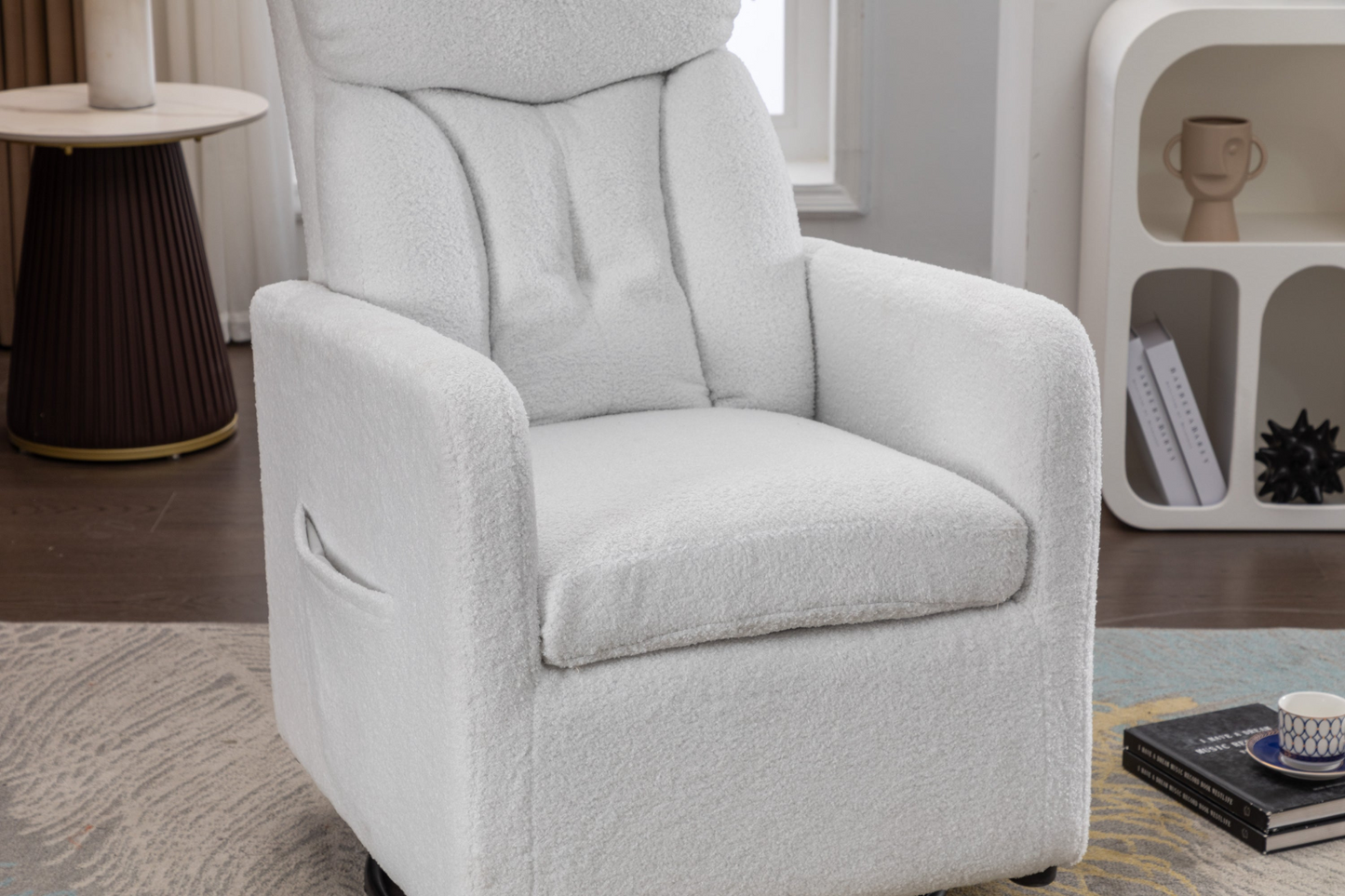 Sofa & Chair sets | Teddy Fabric Swivel Rocking Chair Gilder Chair With Pocket,White | casafoyer.myshopify.com