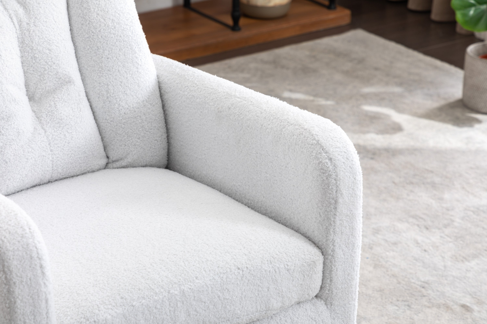 Sofa & Chair sets | Teddy Fabric Swivel Rocking Chair Gilder Chair With Pocket,White | casafoyer.myshopify.com