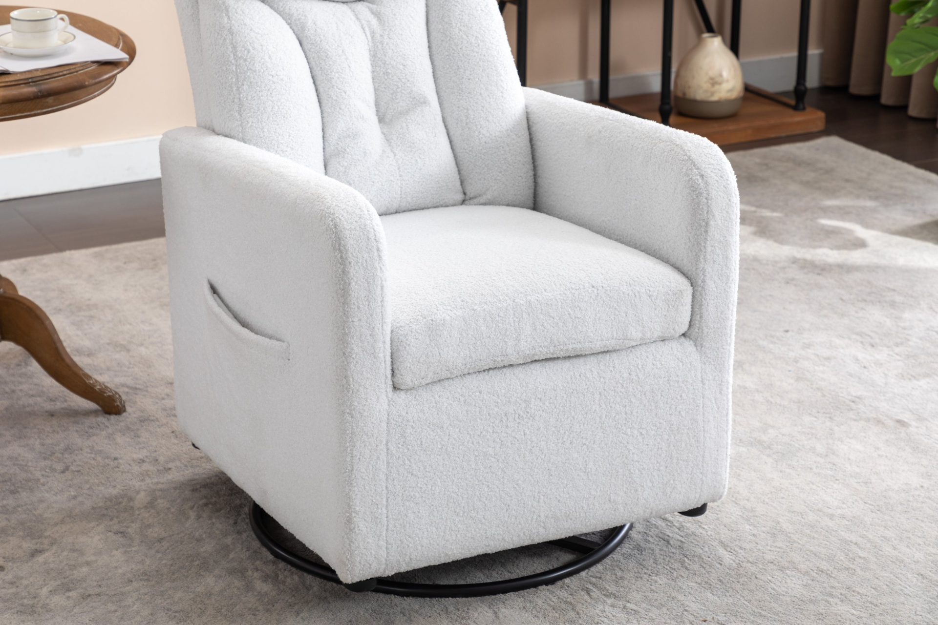 Sofa & Chair sets | Teddy Fabric Swivel Rocking Chair Gilder Chair With Pocket,White | casafoyer.myshopify.com