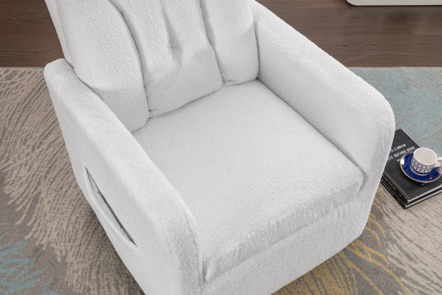 Sofa & Chair sets | Teddy Fabric Swivel Rocking Chair Gilder Chair With Pocket,White | casafoyer.myshopify.com