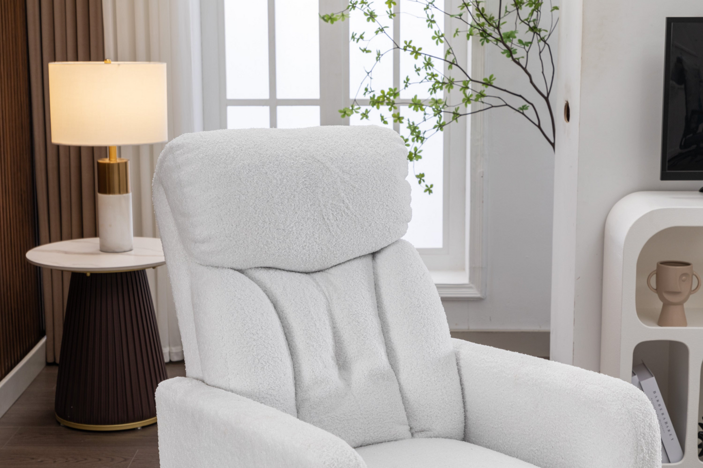 Sofa & Chair sets | Teddy Fabric Swivel Rocking Chair Gilder Chair With Pocket,White | casafoyer.myshopify.com