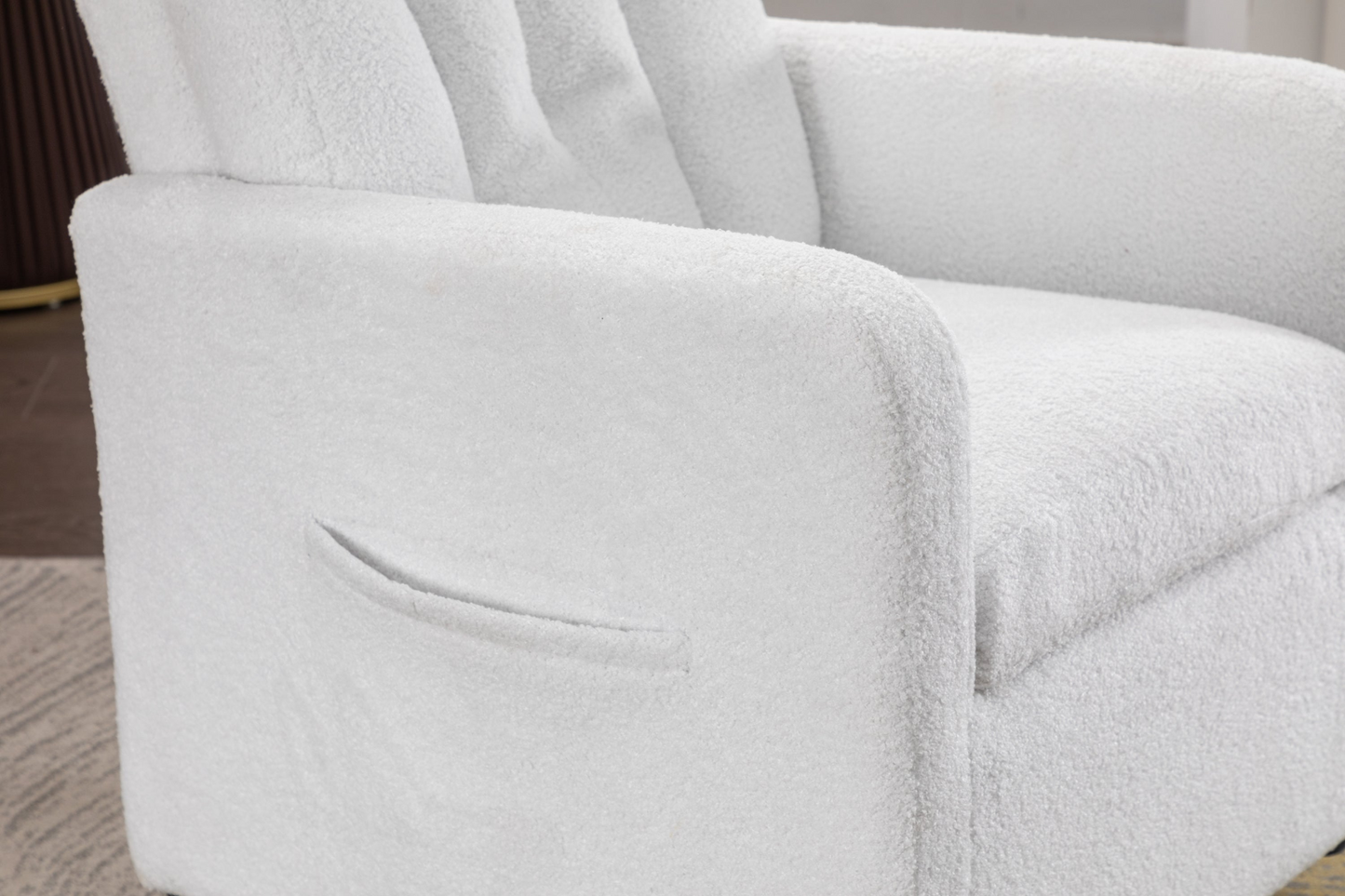 Sofa & Chair sets | Teddy Fabric Swivel Rocking Chair Gilder Chair With Pocket,White | casafoyer.myshopify.com