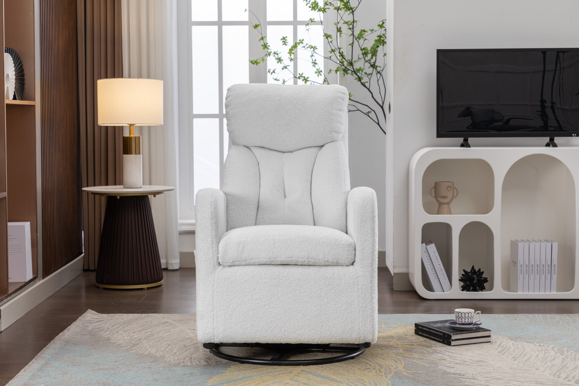 Sofa & Chair sets | Teddy Fabric Swivel Rocking Chair Gilder Chair With Pocket,White | casafoyer.myshopify.com