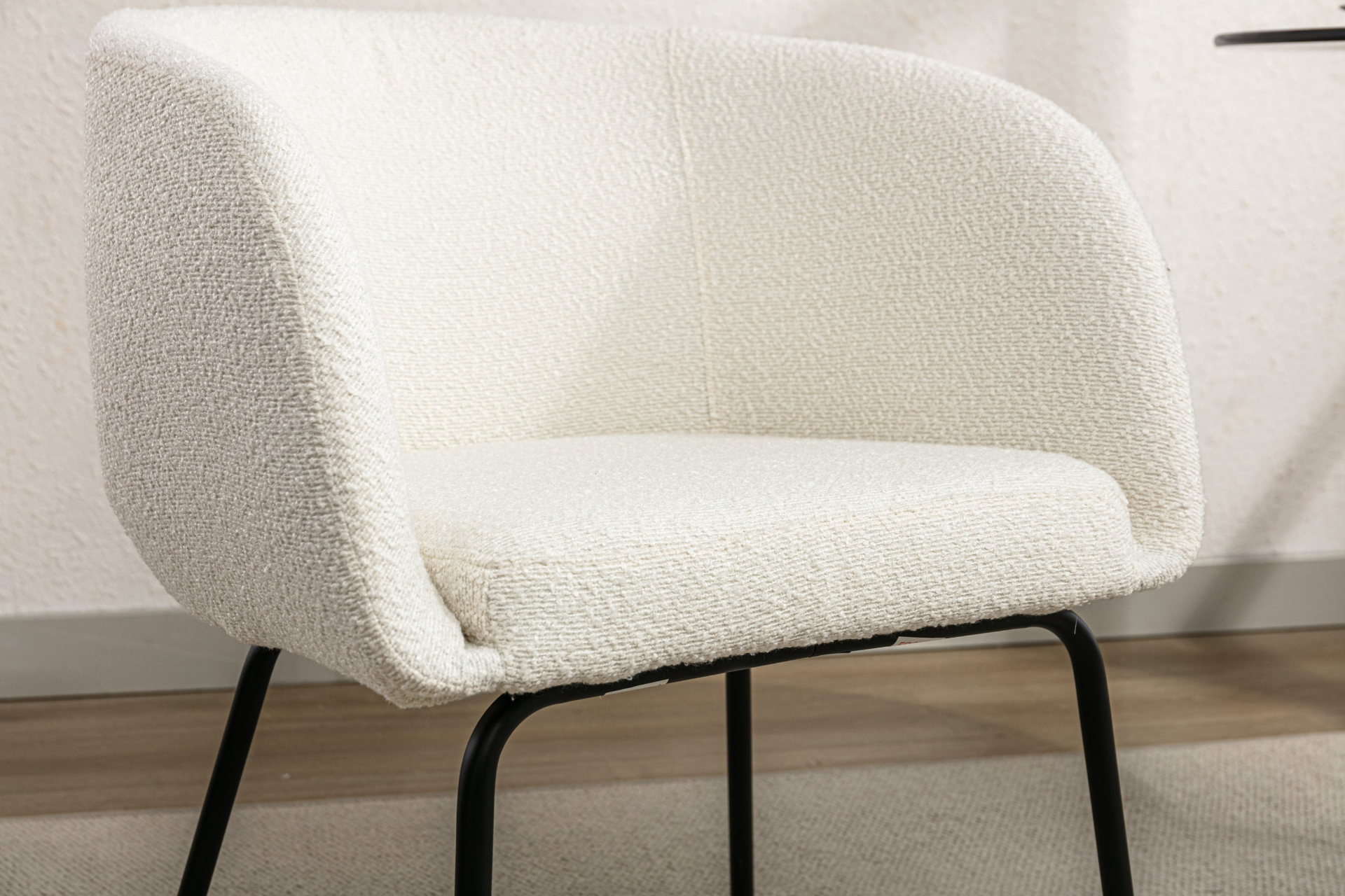 [product_type] | 039-Set of 1 Boucle Fabric Dining Chair With Black Metal Legs,Ivory | casafoyer.myshopify.com