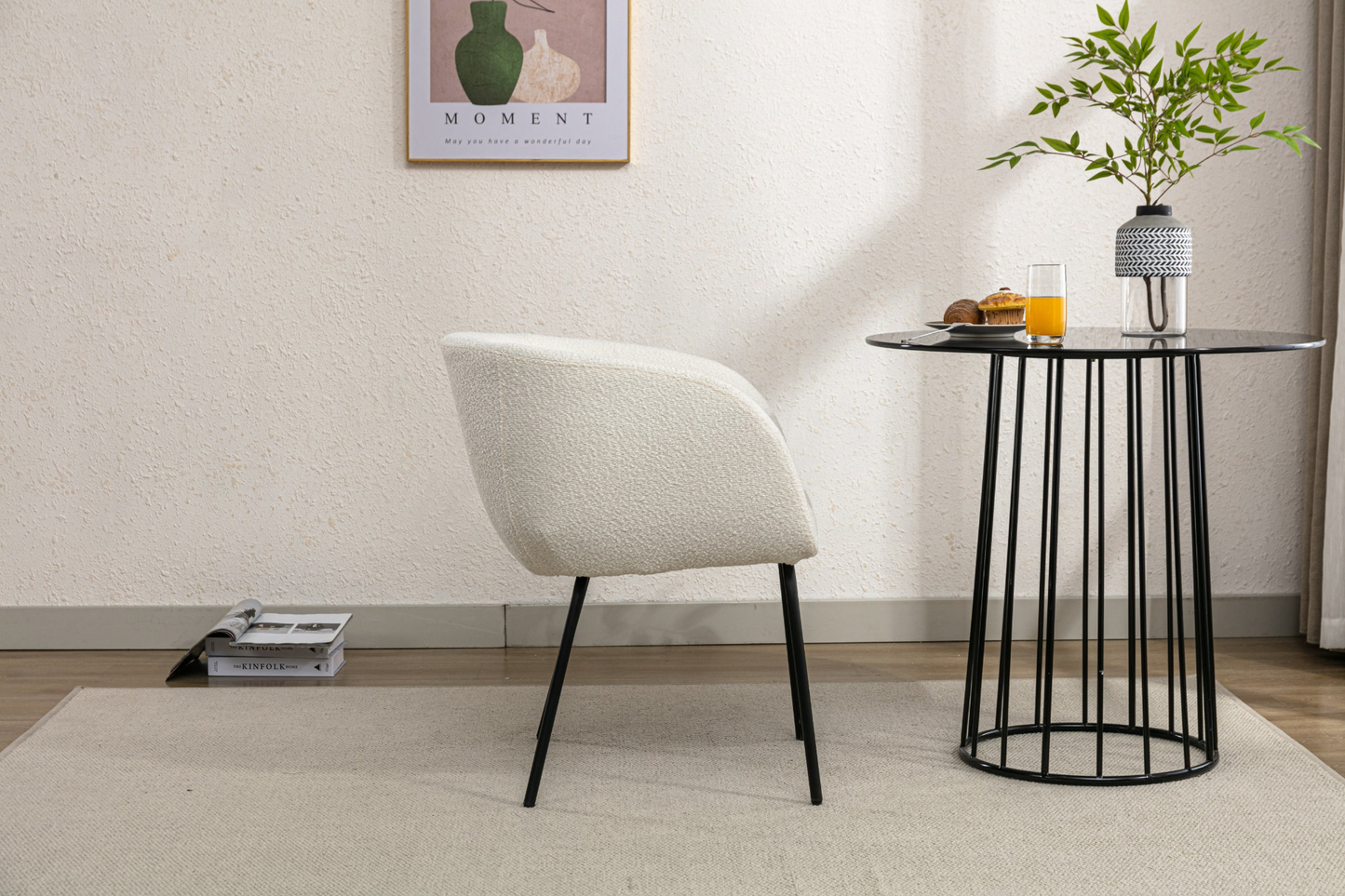 [product_type] | 039-Set of 1 Boucle Fabric Dining Chair With Black Metal Legs,Ivory | casafoyer.myshopify.com