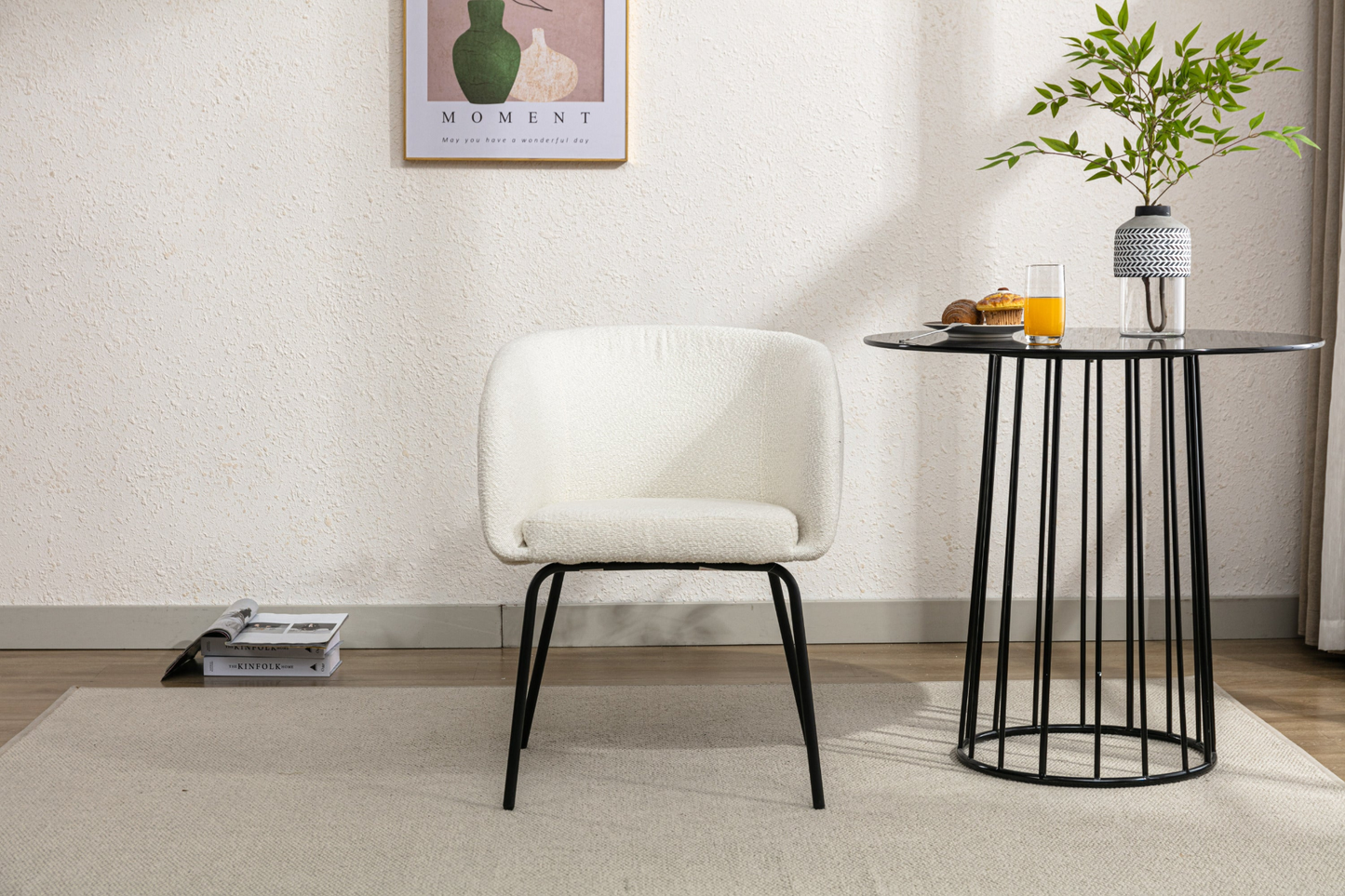 [product_type] | 039-Set of 1 Boucle Fabric Dining Chair With Black Metal Legs,Ivory | casafoyer.myshopify.com