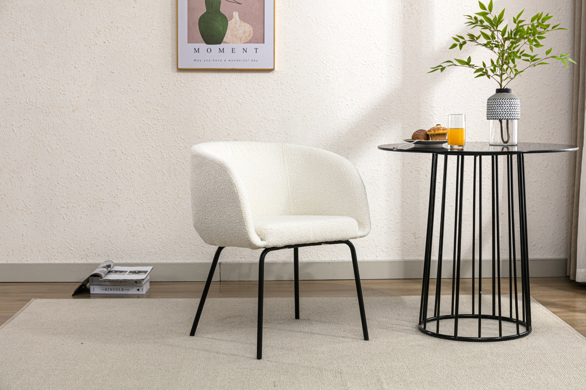 [product_type] | 039-Set of 1 Boucle Fabric Dining Chair With Black Metal Legs,Ivory | casafoyer.myshopify.com