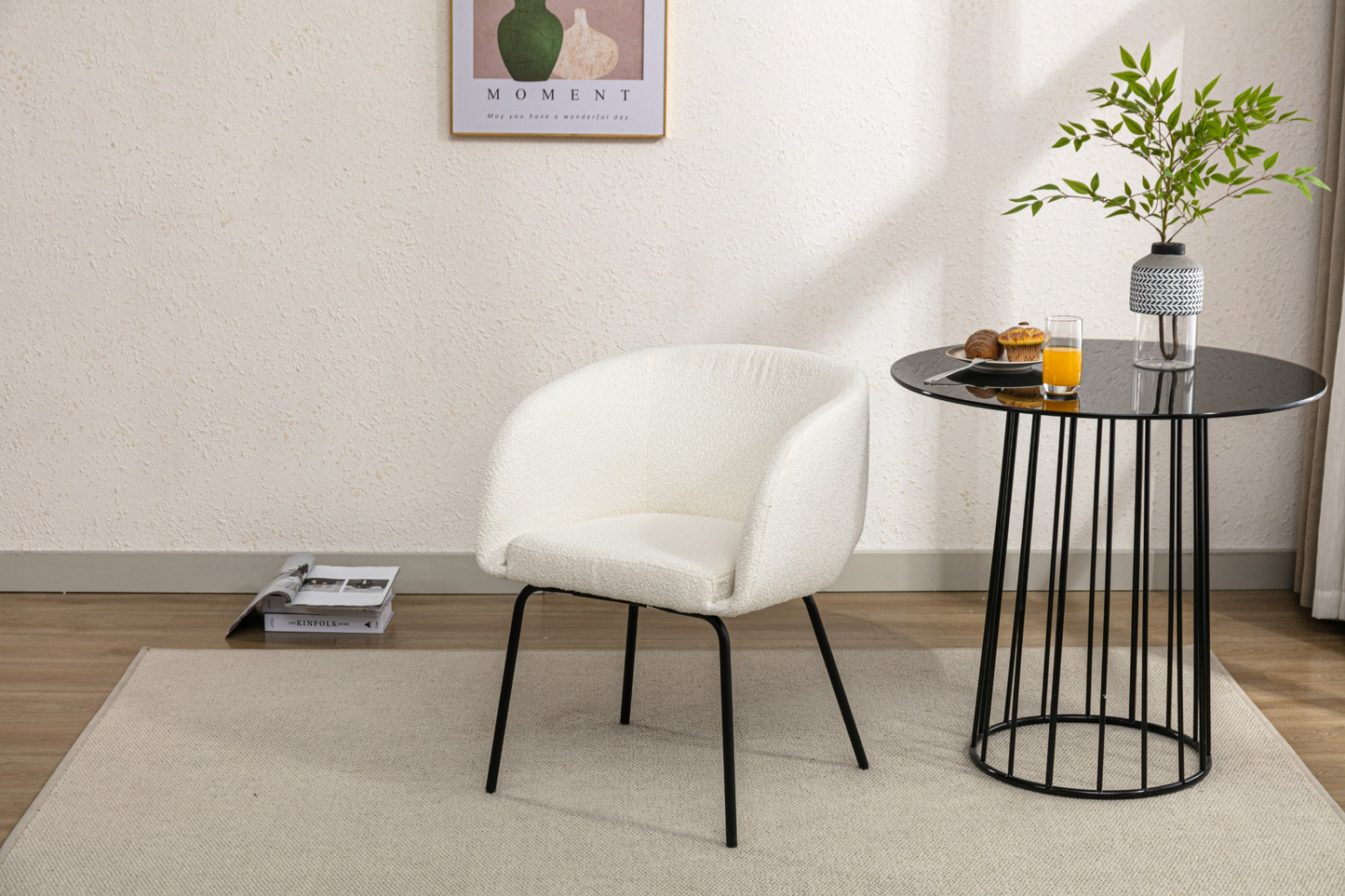 [product_type] | 039-Set of 1 Boucle Fabric Dining Chair With Black Metal Legs,Ivory | casafoyer.myshopify.com