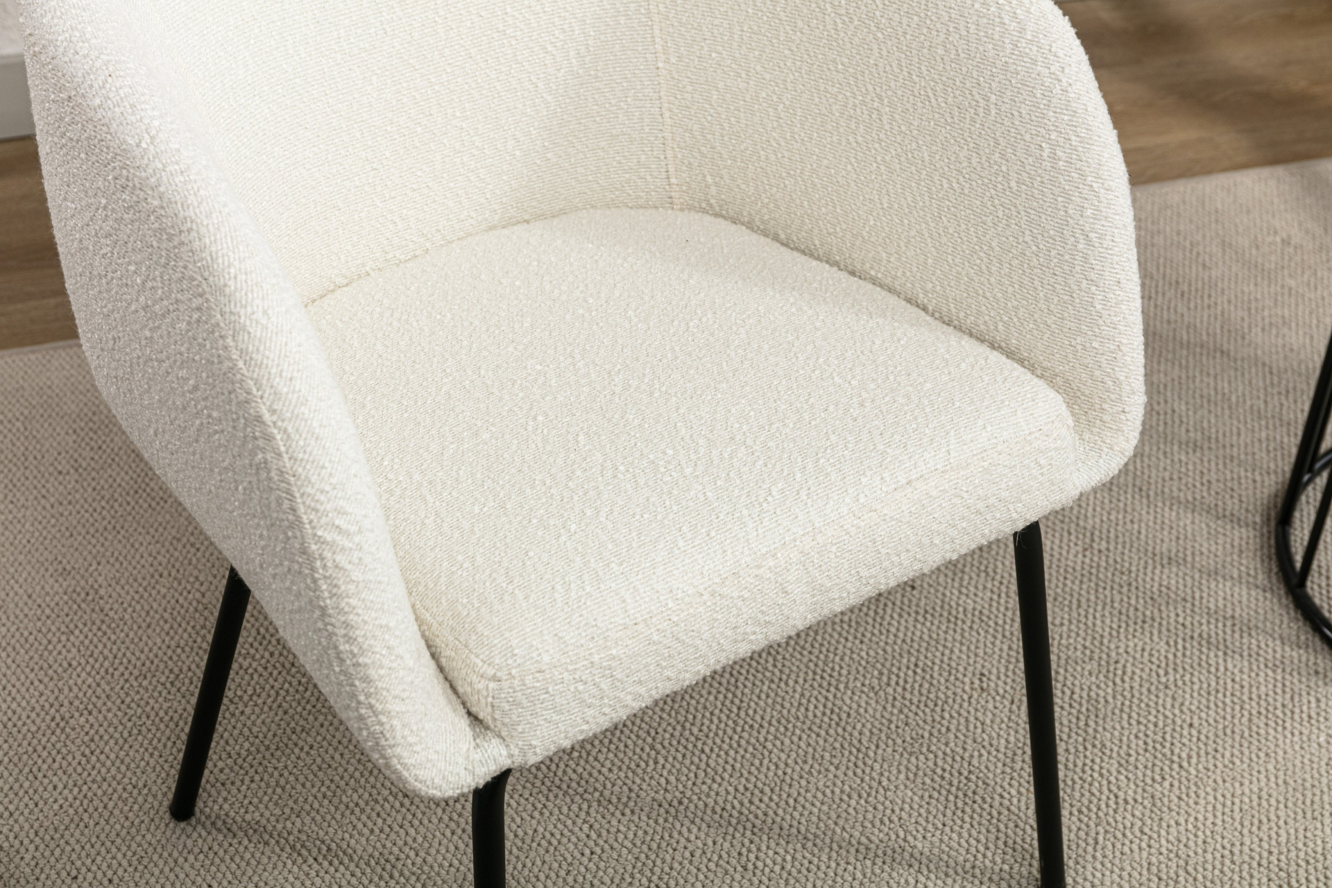 [product_type] | 039-Set of 1 Boucle Fabric Dining Chair With Black Metal Legs,Ivory | casafoyer.myshopify.com